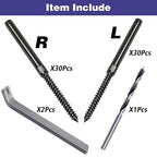 Left&Right Handed Thread Lag Screws for 1/8" Decking Cable Railing Kit/Hardware, Non-Turnbuckle System (30, Black, 1/8")