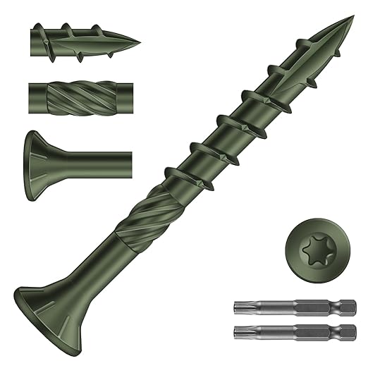 #8 x 1-1/2" Deck Screws (322Pcs) 2lb. Carbon Steel, Green, Flat Head, Rust Resistant epoxy Coated, with T25 Star Bit