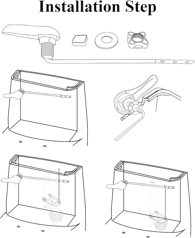 Toilet Handle Replacement Kit, Front Mount H59 Brass Lever, 2-Inch Universal Toilet Flush Valve Flapper, 9.88-Inch Stainless Steel Chain, Compatible with Most Toilets, WC Repair Parts.
