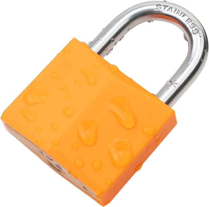 6-Pack Keyed Alike Locks, Orange Covered Brass Keyed Padlock with Stainless Steel Shackle, 1-9/16 Inch Lock Body, Rustproof Locks for Luggage Gate Fence Hasp Cabinet Toolbox Gym School Locker