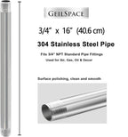 GeilSpace 3/4" x 16" Stainless Steel Pipe, 304 Pipe Nipple Fits Standard 3/4 Inch Threaded Pipes and Fittings, DIY Industrial Metal tube (2 PCS)
