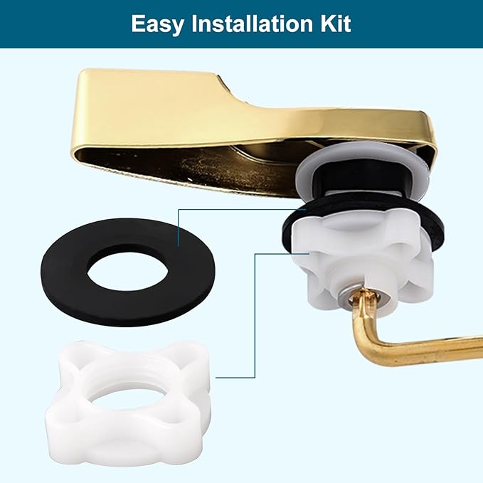 Hygie Rinse 2PACK Universal Metal Toilet Handle Replacement Kit Compatible with American Standard/Mansfield/Gerber Toilet, Front Mount Toilet Tank Flusher Lever with Flapper Chain, Shiny Gold