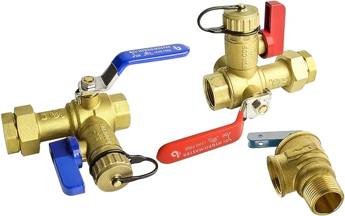 HYDRO MASTER Tankless Water Heater Service Valve Kit with Pressure Relief Valve 3/4-Inch IPS Isolator Clean Brass