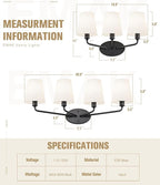 Emak 4-Light Bathroom Vanity Light, 29 Inch Black Bathroom Light Fixtures with Flared White Fabric Shade, Modern Farmhouse Wall Sconce for Bath, Hallway, Bedroom, VL132-BK-WF-4