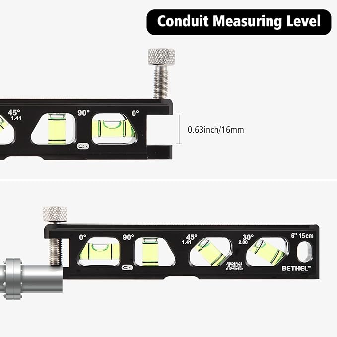 BETHEL 6 Inch Magnetic Torpedo Level with 4 Bubble Vials, V-Groove & Magnetic Rails, Black Aluminum Alloy Construction