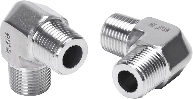 90 Degree Street Elbow - 3/8" NPT Male to 3/8" NPT Male Stainless Steel 304 Heavy Duty Forged Barstock Street Elbow Adapter Pipe Fitting (pack of 2)