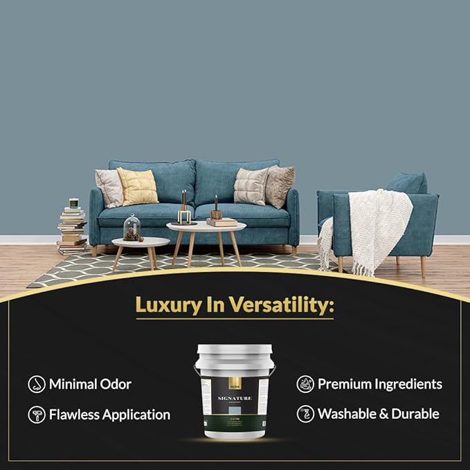 EVOLVE Signature Paint & Primer: Luxury Paint & Primer for Indoor & Outdoor Surfaces, Minimal Odor, Satin Sheen (Chalk Blue, 5 Gallon)