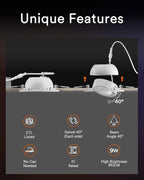 Lumary 4 Inch Smart Gimbal Recessed Lighting, 9W 810Lm ETL-Listed Eyeball Soffit Light, 40° Tilt Directional Color Changing LED Ceiling Downlight, Work with Alexa/Google Assistant, CRI 90+, 1Pack