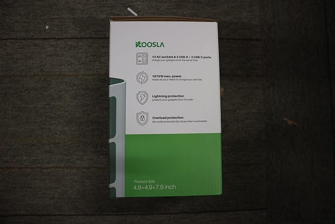 KOOSLA [65W] PD Power Strip Tower Surge Protector, USB C Desktop Charging Station with 12 Widely Spaced AC Outlets / 2 USB-C / 3 USB-A Ports, 6.5ft Heavy-Duty Extension Cord for Home Office Dorm…