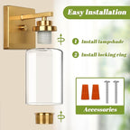Modern Gold Wall Sconces,9'' Gold Brass Sconce, Bathroom Glass Wall Sconce