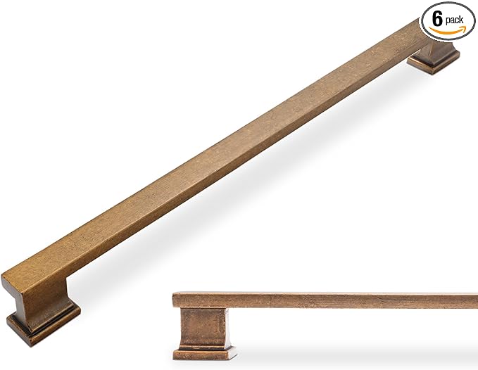 COTYKILEY 6 Pack 12.6 Inch(320mm) Antique Brass Kitchen Cabinet Handles Cabinet Pulls Vintage Drawer Pulls Aged Gold Bronze Kitchen Cabinet Hardware
