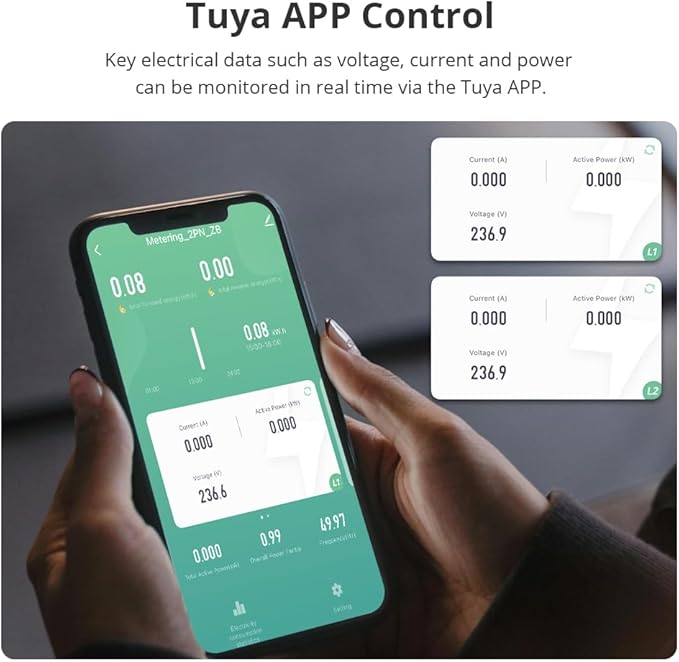 Smart Home Energy Monitor with 2 x 120A CTs, Real-Time Electricity Usage & Bi-Directional Monitoring, Supports Single-Phase 3-Wire System, Works with Home Assistant & Zigbee2MQTT (Zigbee Version)