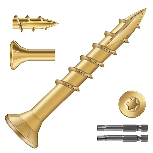 #8 x 1-1/4" Deck Screws (1995Pcs) 10lb. Exterior Wood Screws. Carbon Steel, Tan, Flat Head, Rust Resistant epoxy Coated, with T25 Star Bit