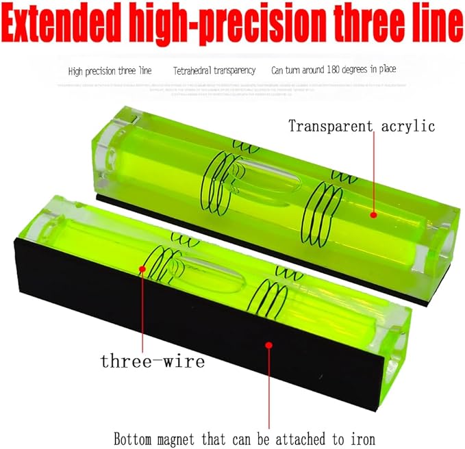 High precision mini bubble, double line small level bubble, three line flat ball, household level ruler can be turned 180 degrees (Magnetic, 80 * 17 * 15mm（4PCS))