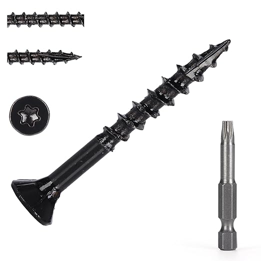 Wood Screws #8 x 1-1/2’’, T25 Star Torx Drive Flat Head Deck Screws, Black, 165Pcs (1lb)
