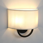 Industrial 2-Lights Wall Sconce Fixture with White Fabric Shade, Double Arm Wall Light Lamps Decor for Hallway Bedroom Living Room Bathroom Stairway