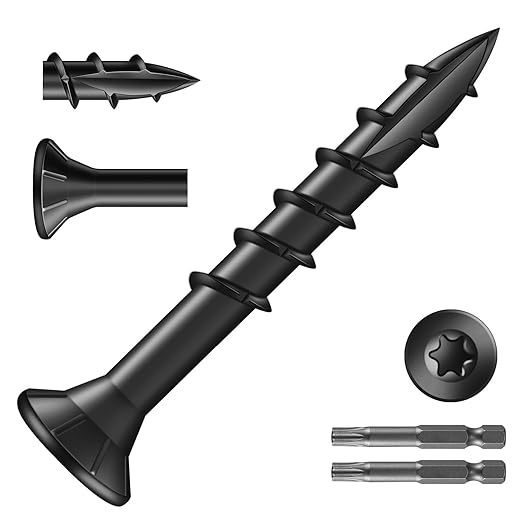 #8 x 1-1/4" Deck Screws (1995Pcs) 10lb. Exterior Wood Screws. Carbon Steel, Black, Flat Head, Rust Resistant epoxy Coated, with T25 Star Bit