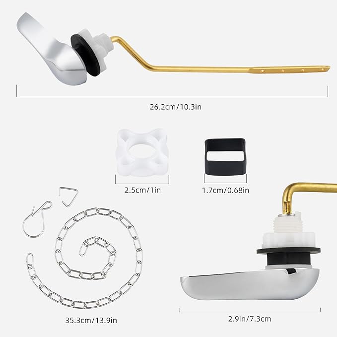 iFealClear Universal Metal Toilet Tank Flush Lever Replacement, Side Mount Toilet Handle, Toilet Trip Lever Fits Most Angle Mount Toilets, Stainless Steel Chain, Chrome