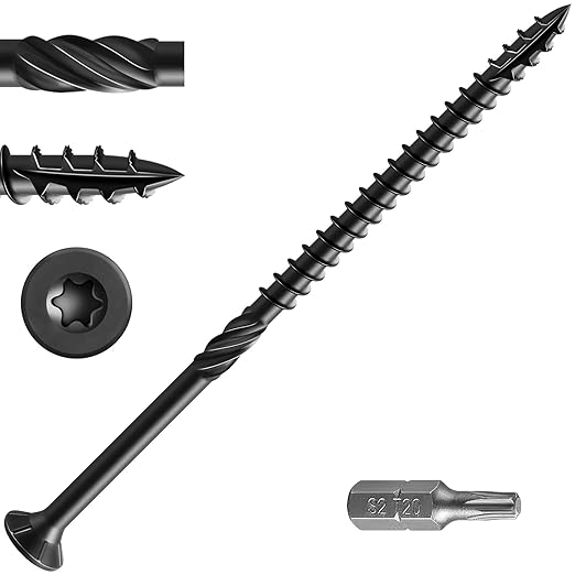 #12 * 6" Black Extended Deck Screws,(64 pcs) 2 lbs.Lengthen Exterior Wood Screws, Rust Resistant epoxy Coated, Bronze, T30 Star Bit