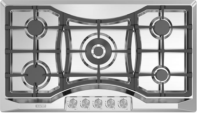 Empava 36 in. Gas Stove Cooktop 5 Italy Sabaf Sealed Burners NG/LPG Convertible in Stainless Steel, 36 Inch