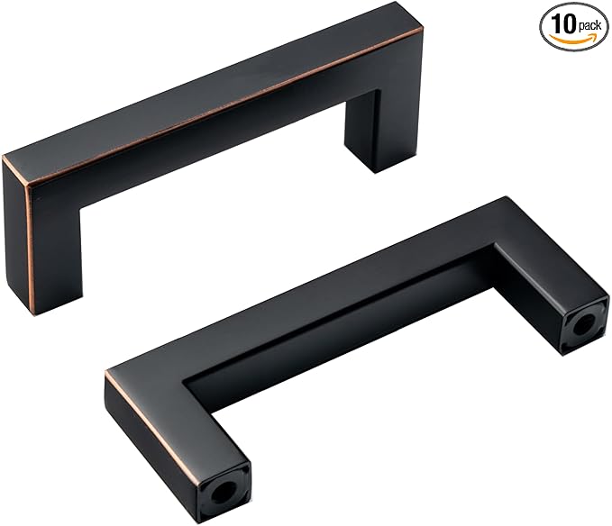 10 Pack Oil Rubbed Bronze Cabinet Pulls 3 Inch Stainless Steel Dresser Handles Bronze Dresser Pulls Square Kitchen Handles for Cabinets and Drawers
