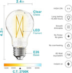 VOLIVO 6 Pack A19 Vintage LED Edison Bulbs, Dimmable, 60W Equivalent, High Brightness 2700K Warm White, 7W E26 Standard Base, CRI80+, 800 Lumens, Clear Glass Filament Bulb for Home, Farmhouse