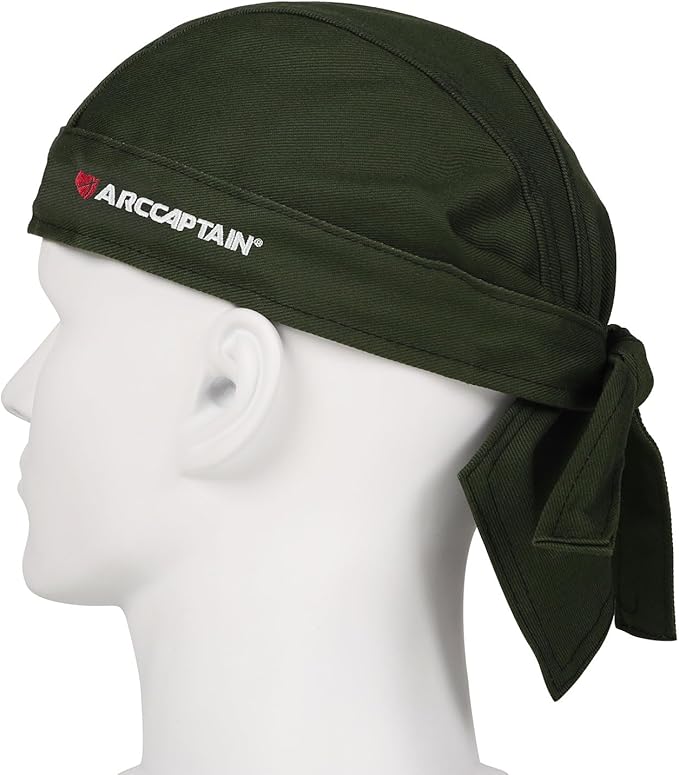 ARCCAPTAIN 2PC Welding Doo Rag, Welding Cap, Protective Welders Cap, Welding Hats for Men, Fireproof Cotton and Durable for Safety, Olive-green, M Size