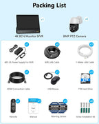 4K & PTZ Digital Zoom 2-Way Audio PoE Outdoor Camera Home Security Camera System Wired Outdoor Video Surveillance IP Camera System DVR Kit,10’’ UHD Monitor