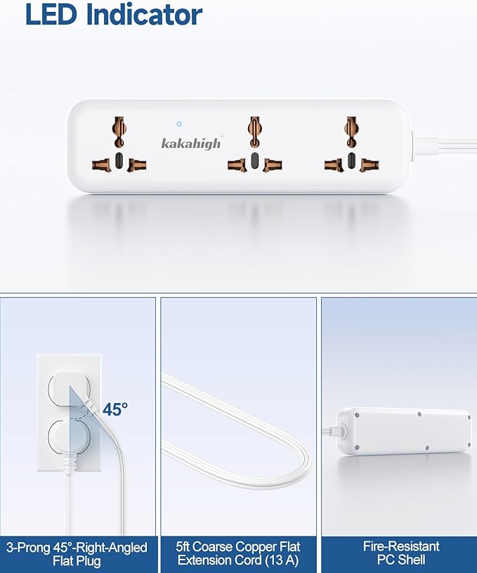 US Plug Adapter with USB Ports, Universal Extension Cord 5 FT, European, UK, Australia, India to US Plug Adapter for Travel & Life, Accepts Type A/B/C/D/E/F/G/H/I/J/K/L/N/O Plugs, White