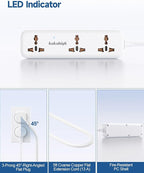 US Plug Adapter with USB Ports, Universal Extension Cord 5 FT, European, UK, Australia, India to US Plug Adapter for Travel & Life, Accepts Type A/B/C/D/E/F/G/H/I/J/K/L/N/O Plugs, White