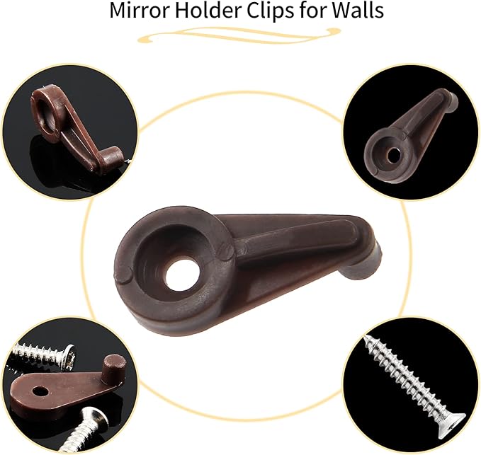20 Pack Glass Window Clips Brown Retainer Clips, Glass Door Holder Cabinet Panel Bracket Screen Fixing Clips, Glass Door Retainer Kit Mirror Hanging Hardware for Vanity Mirror Window Screen
