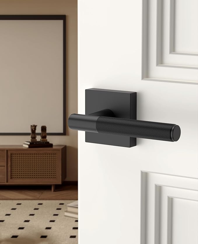 Asidrama 4 Pack Passage Matte Black Door Handles, Door Lever with Door Knobs Indoor for Bedroom or Bathroom, Matte Black Door Handles Interior with Locks for Left Right Sided Doors