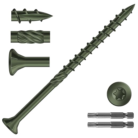 #10 x 3 Inch Deck Screws (405Pcs) 6lb. Carbon Steel, Green, Flat Head, Rust Resistant epoxy Coated, with T25 Star Bit
