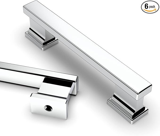 Asidrama 6 Pack 3.75 Inch(96mm) Polished Chrome Kitchen Cabinet Handles, Cabinet Pulls Kitchen Cabinet Hardware for Cupboard Drawer Pulls