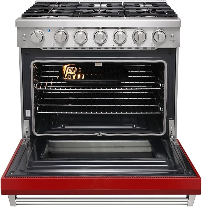36 inch Professional Freestanding Pro-Style Natural Gas Range or Liquid Propane Gas Range with 6 Burners, 6.0 cu.ft. Oven Capacity, in Stainless Steel - KOS-36RG03M (Red)
