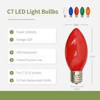 C7 LED Replacement Bulbs, 25 Pack Multicolor Christmas Light Bulbs for Outdoor String Lights, Patio Xmas Tree Holiday Party Wedding Prom Decor, E12 Candelabra Base