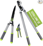 Garden Loppers Pruning Shears, Updated 3PCS Hedge Clippers Combo Set, Branch Cutter with Compound Action, Chops Thick High Branch Ease, Professional Tree Trimmer Set Heavy Duty