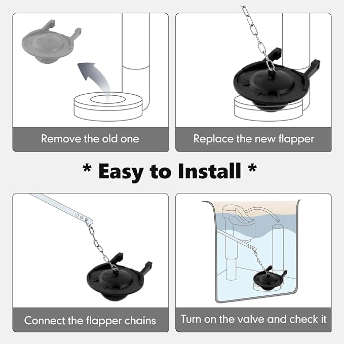 2-inch Universal Toilet Flapper, Rubber Seal Toilet Flapper Replacement Kit for Toilet Tank Compatible with American Standard, Kohler, Gerber, Toto Toilet 2 Pack (Black)
