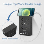 Surge Protector Nikleb, Wall Outlet with 4 USB Ports 5V 4.8A Total, 12 Multi Outlet Extender, Multiple USB Plug Adapter Wall Mount, Phone Chargier Organizer with Phone Holder, Heavy Duty