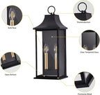 21In Large Dusk to Dawn Outdoor Wall Lights Fixture, 2-Light Black Gold Exterior Lighting Fixtures, Weather Resistant Patio Wall Light Fixture for Porch, Garage, Entrance, Backyard E12 Base