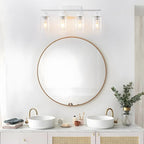 4 Light White Bathroom Light Fixtures Vanity Light Over Mirror Modern Wall Lighting Sconces Rustic Industrial Wall Lamp for Bathroom, Bedroom, Living Room E26 Socket with Glass Shade