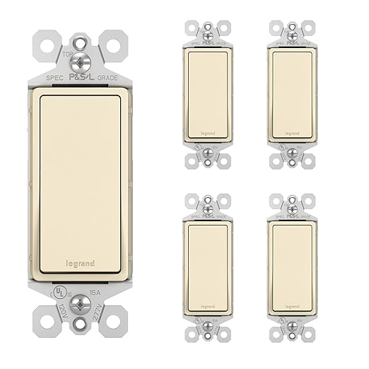 Legrand radiant TM873LACP4 15 Amp Rocker Wall Switch, 3-Way Decorator Light Switches, Light Almond (5 Pack)