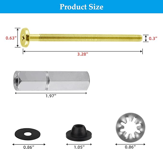 Hibbent 2 PCS Universal Toilet Seat Bolts Kit, Heavy Duty Solid Brass Toilet Bolts with Extra Long Stainless Steel Downlock Nuts Rubber Washers Gaskets, Easy to Install - Bathroom Toilet Repair Screw