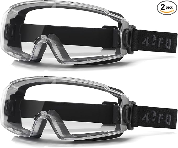 2 Pack Safety Goggles Over Glasses - ANSI Z87.1 Certified Eye Protection for Chemistry Lab Work & Industrial Use - Anti Fog Clear Lens, Impact Resistance - Adjustable Strap - Youth, Men & Women