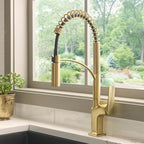 Ruvati Seneca Single Handle Pull Down Spring Kitchen Faucet with Pre-Rinse Sprayer in Brushed Gold - RVF1236SG