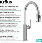 KRAUS® Allyn™ Traditional Industrial Pull-Down Single Handle Kitchen Faucet in Spot-Free Stainless Steel, KPF-4100SFS
