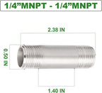 TAISHER 2Pcs Stainless Steel Pipe Fittings, 1/4" NPT x 1/4" NPT Male Threaded, 2" Length Nipple Cast Pipe