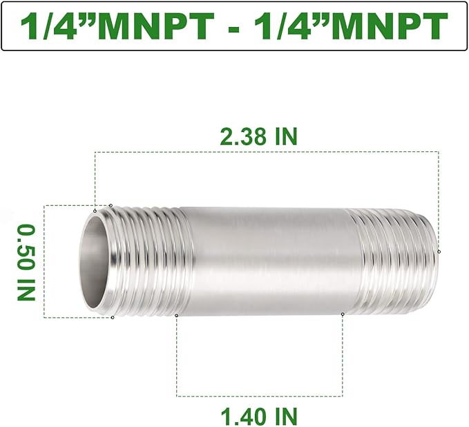 TAISHER 4PCS Stainless Steel Pipe Fittings, 1/4" NPT x 1/4" NPT Male Threaded, 2" Length Nipple Cast Pipe
