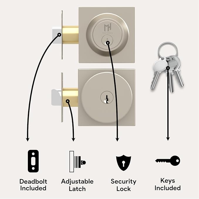 Mega Handles SUANA Entrance Combo, Door Knob and Cylinder Deadbolt and Key Combo, Heavy Duty Locking Door Knobs for Left or Right-Handed Doors – Satin Nickel