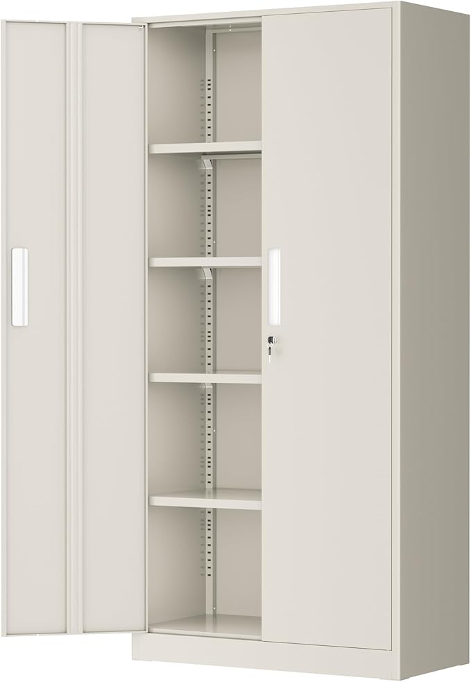 Greenvelly Metal Storage Cabinets, 72” Steel Garage Storage Cabinet with Doors and 4 Shelves, Metal Tool Cabinet, Steel Filing Cabinet for Home Office, Basement, Garage, School(Grey)